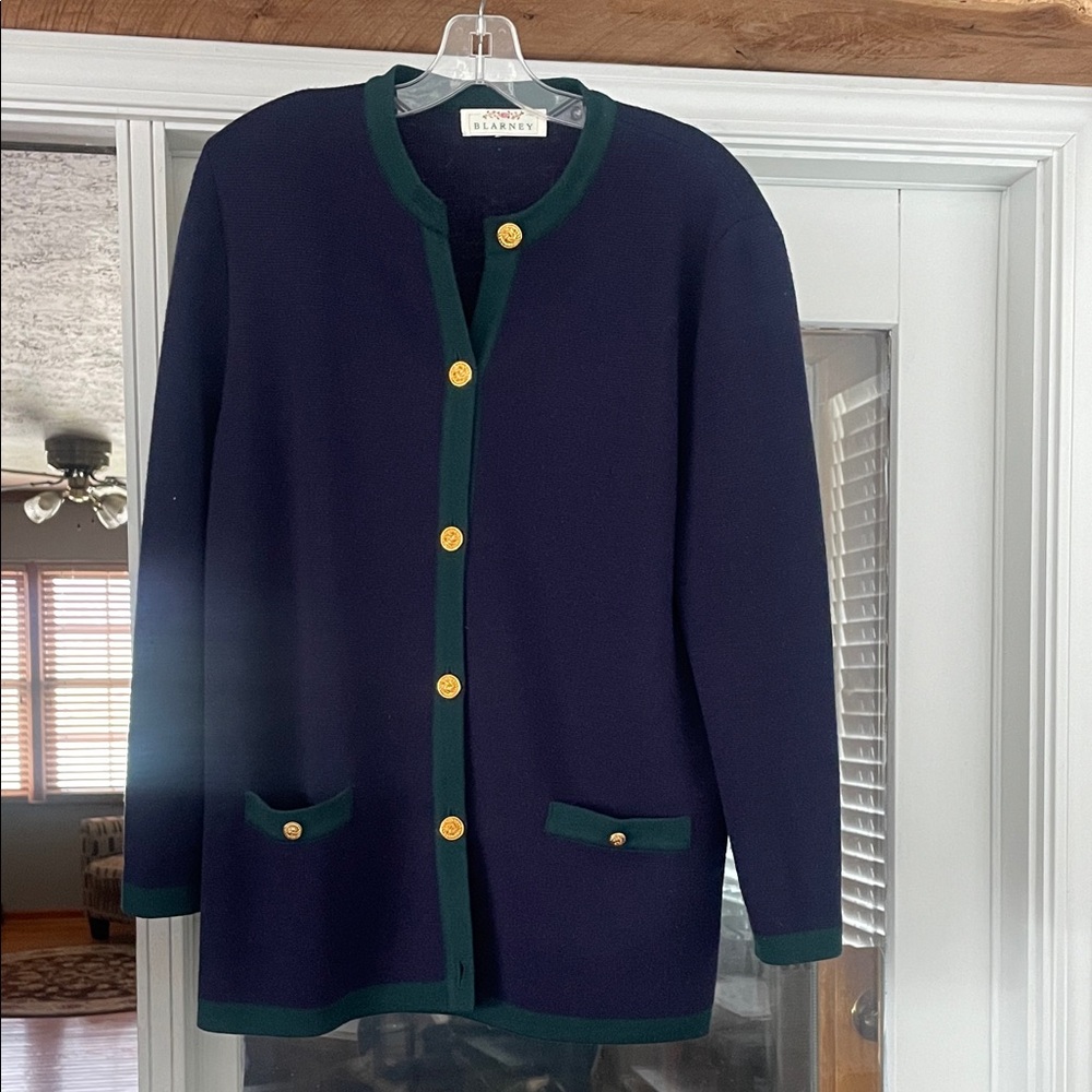 Blarney Navy and Green Women's Cardigan